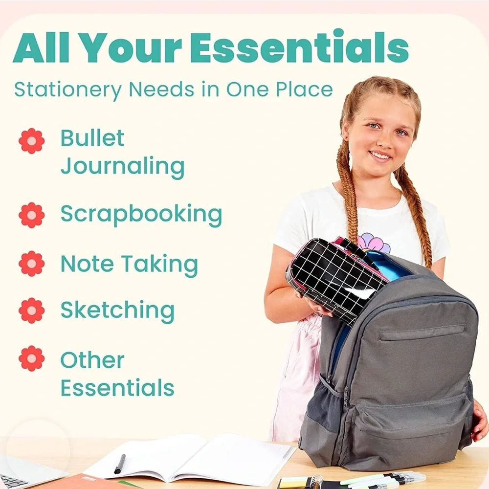 Ombu Large Capacity Pencil Case With Handle & Compartments For Adult & Kids